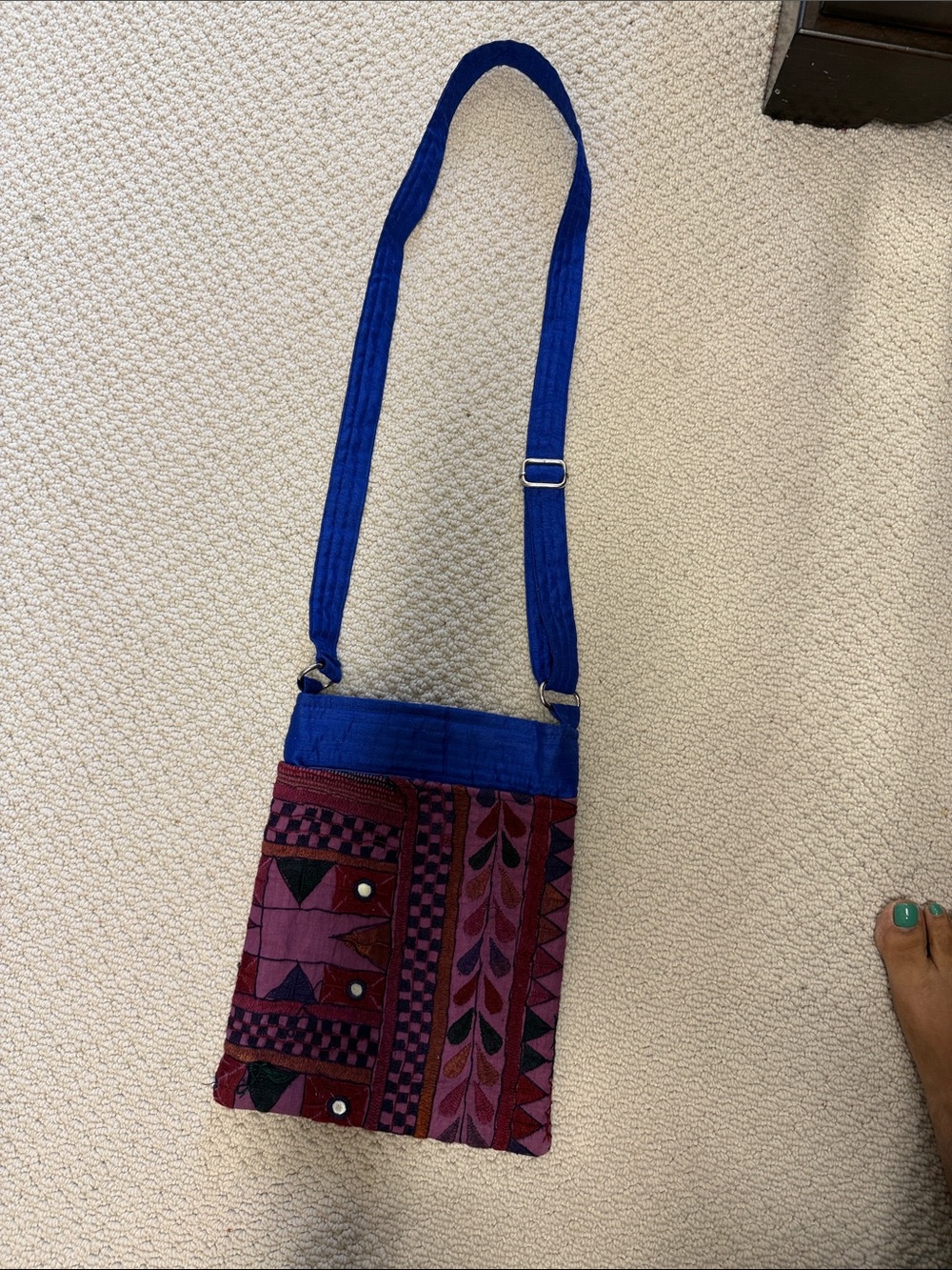 Handcrafted Blue & Burgundy Patchwork Crossbody Bag